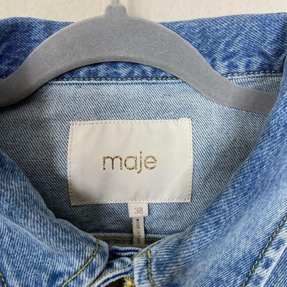 Maje Vavini Denim Jean Blue Jacket Cropped Patch Detail Size M - Picture 6 of 14